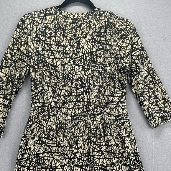 Egerie Paris Dress Womens Small Black Tan Crossover Slinky Knee Length ¾ Sleeve - Picture 9 of 12